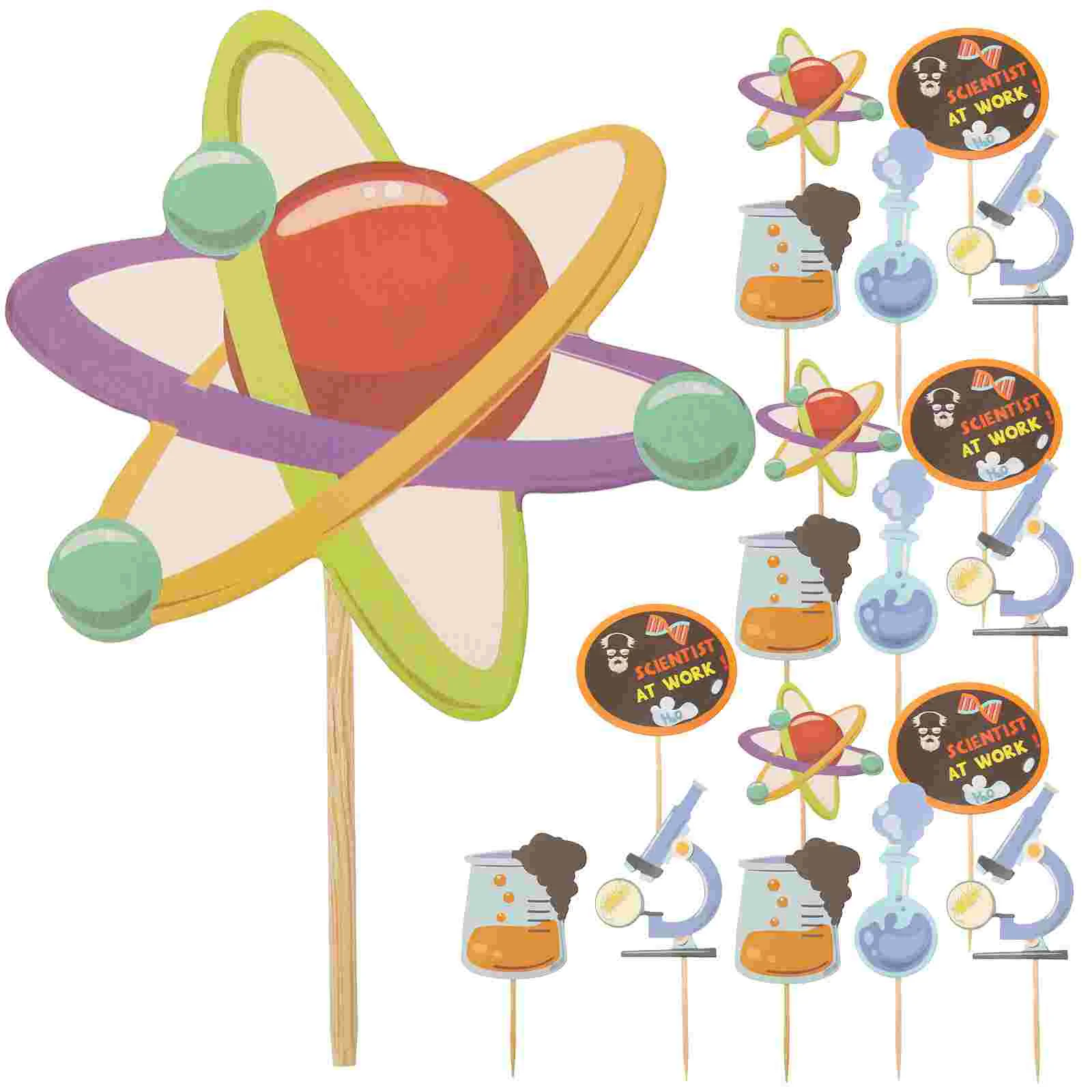 20 Pcs Science Cake Inserts Baby Science Party Decorationsations Toppers Ornament Paper Decor Themed Birthday Party Supplies