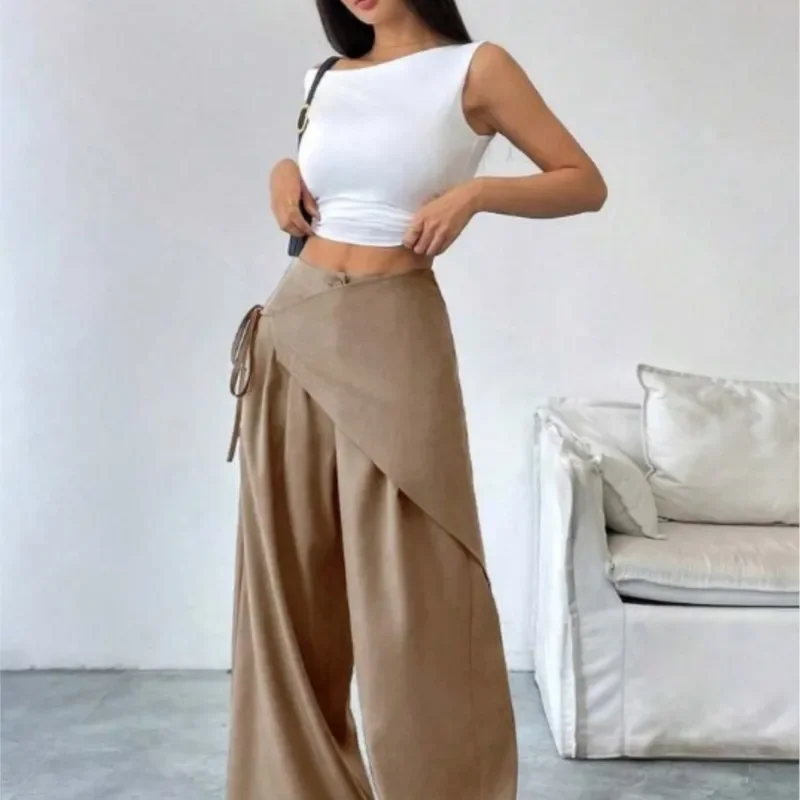 

Irregular Slimming High-end Personalized Wide Leg Pants Women 2026 Summer Casual High Waisted Commuting Vacation Versatile Pants