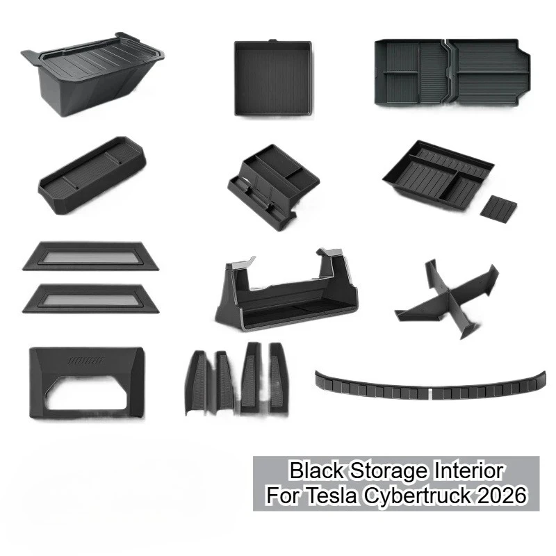 Center Console Cup Holder Black Storage Interior for Tesla Cybertruck 2026 Front Seat Lower Storage Box Armrest Cover Mud Flaps