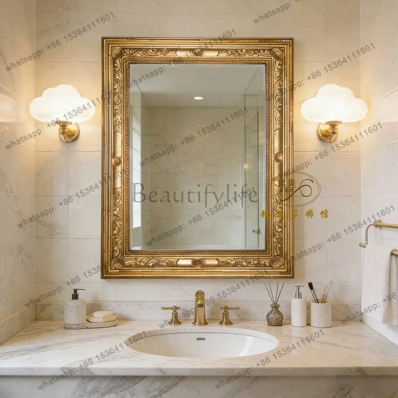 French luxury bathroom bathroom mirror wall-mounted fireplace decorative mirror