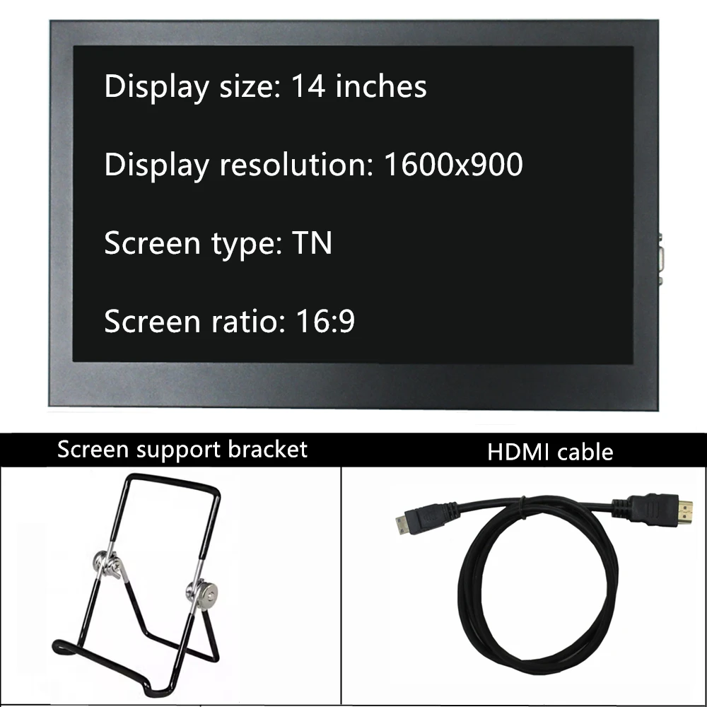 شاشة كمبيوتر محمولة 14 بوصة متوافقة مع HDMI 1600x900 لـ Raspberry Pi/Orange/Banana Pi التوصيل والتشغيل شاشة الكمبيوتر الثانوية