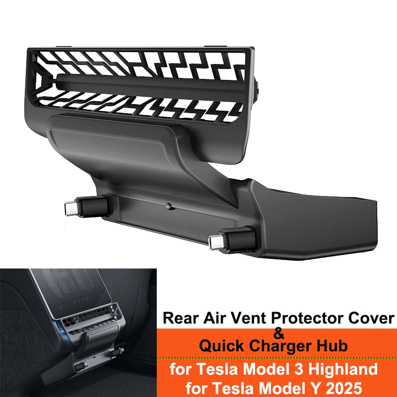 

For Tesla Model Y Juniper 2025 Rear Air Vent 27W Quick Charger USB Shunt HUB Docking Station Model 3 Highland Air Vent Cover