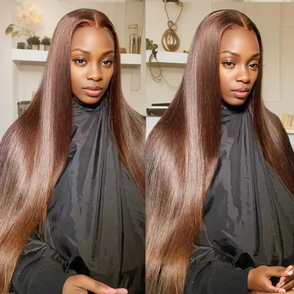 Chocolate #4 Brown Straight 40 Inches Front Wigs Human Hair 13x4 13x6 Transparent HD Lace Frontal Wig Brazilian Long Hair Wig
