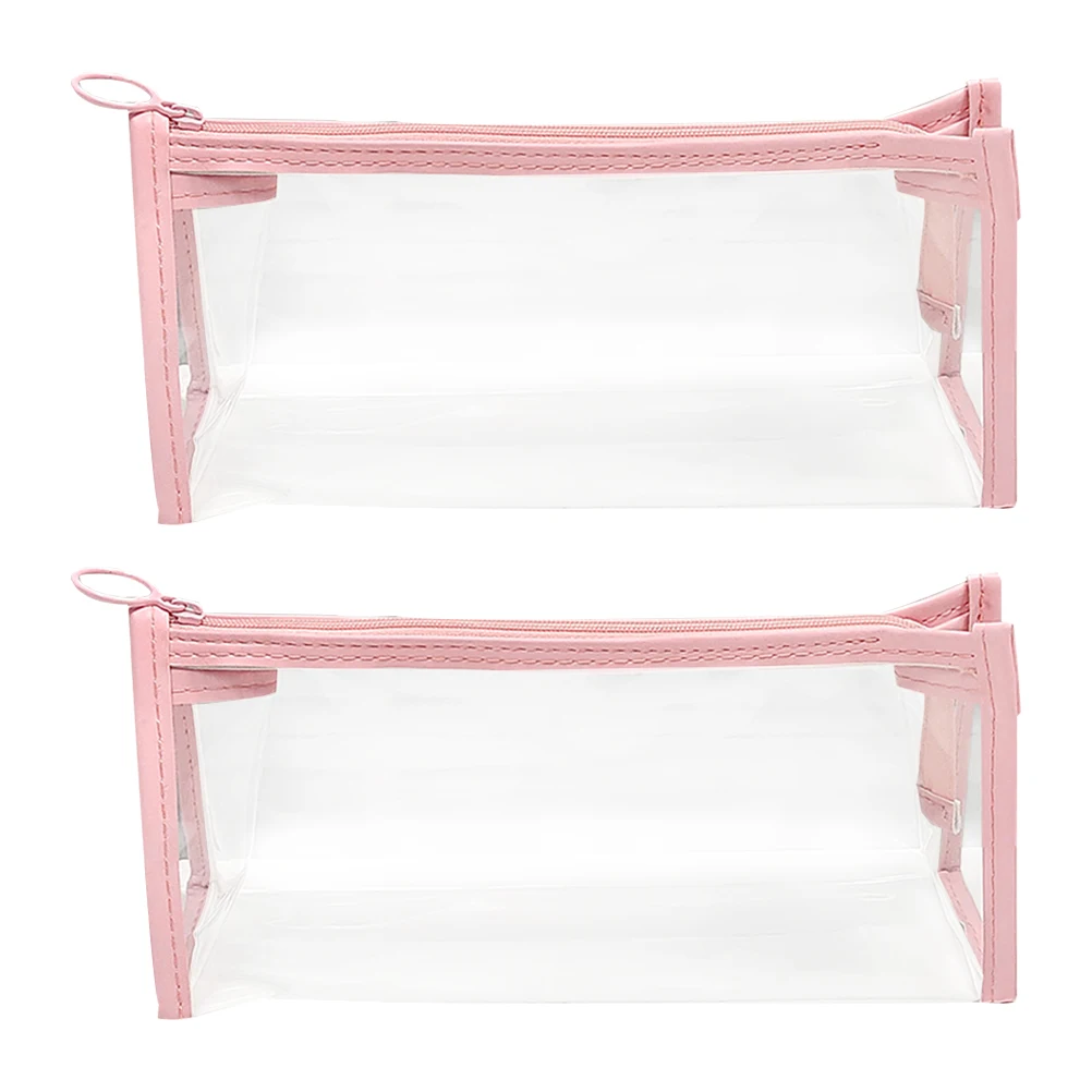

2Pcs PVC Durable Large Capacity Stationery Bag Pencil Case Travel Makeup ganizer Storage Pouch Student Gift Pen Holder