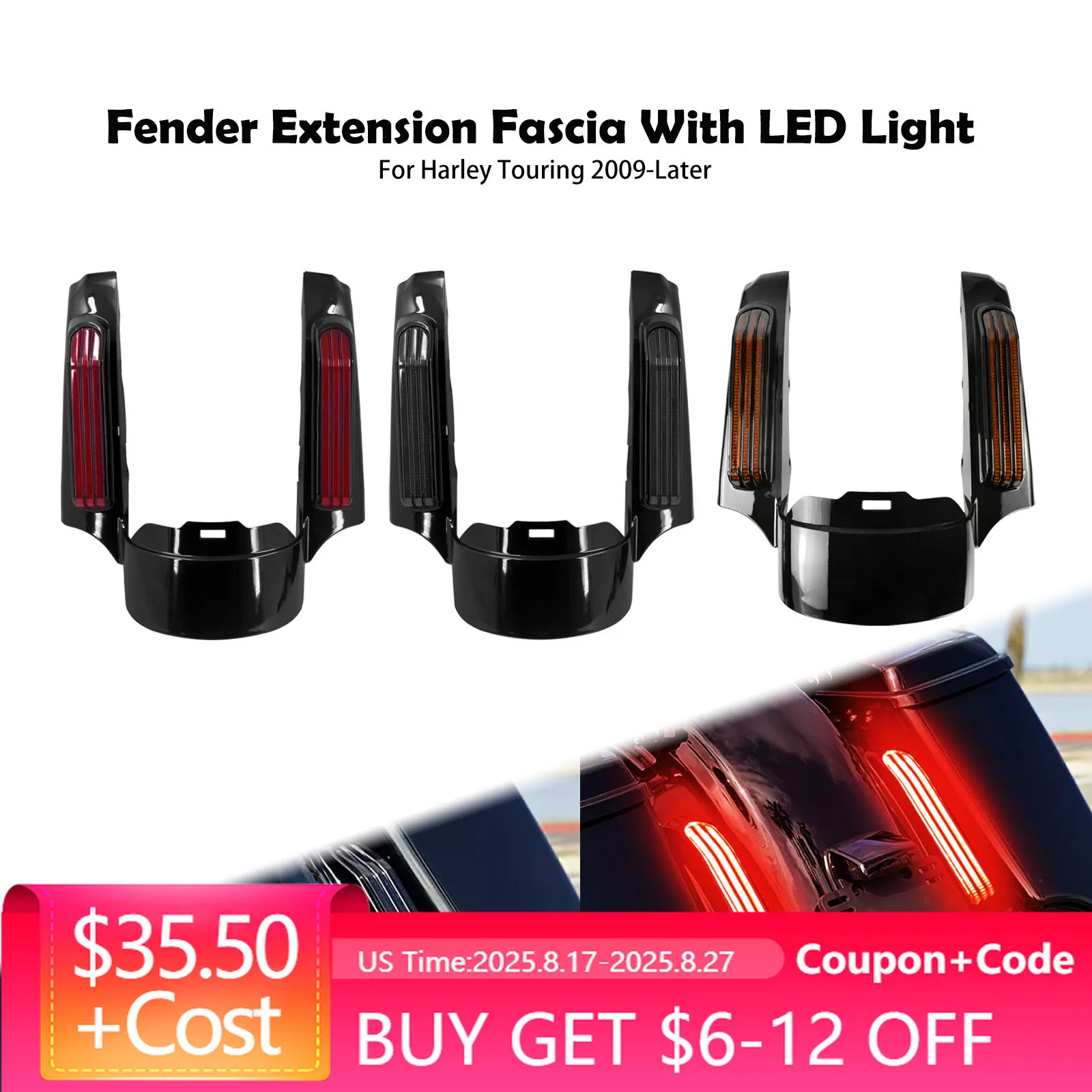 

Motorcycle Rear Fender Extension Fascia With LED Light For Harley Touring Electra Street Glide Road King Limited FLTRX 2009-Up