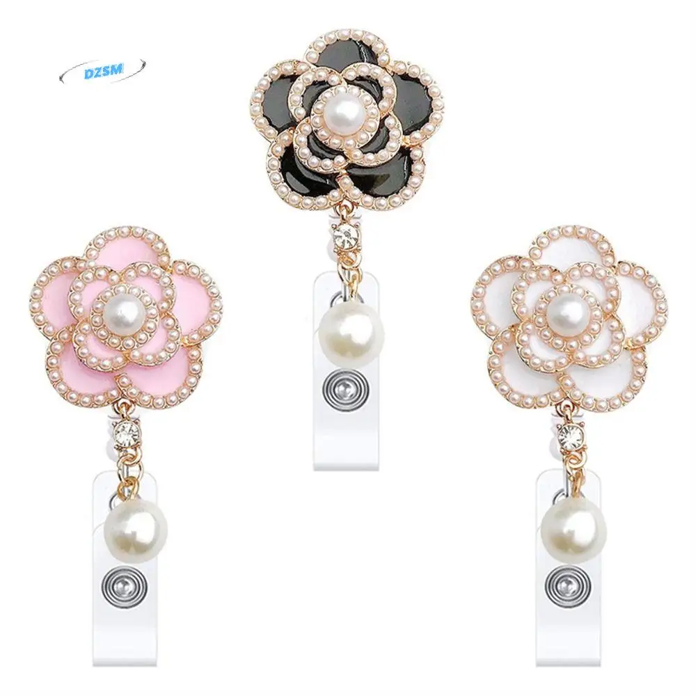 

Elegant Nurse Badge Reel Pearl Floral Alligator Clip Retractable Badge Holder Flower Work Card Easy Pull Buckle Name Tag