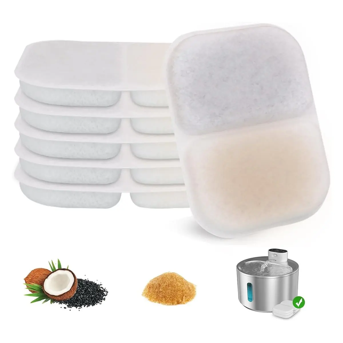 Upgraded Filters for Cat Water Fountain,6 Pack Pet Water Fountain Replacement Filters with Multi-Layer Filtration