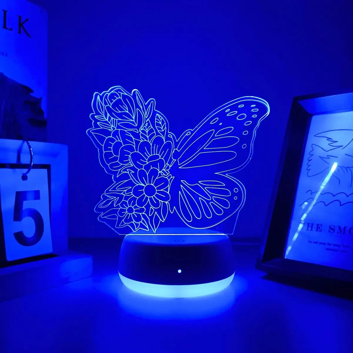 1pc Modern Creative Flower Butterfly 3D Night Light, USB Powered, Seven Color Changing, Even Illumination, Eye-Friendly