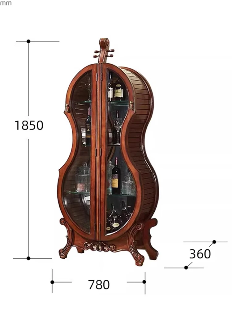 Decorative glass ornaments cello carved double door wine cabinet