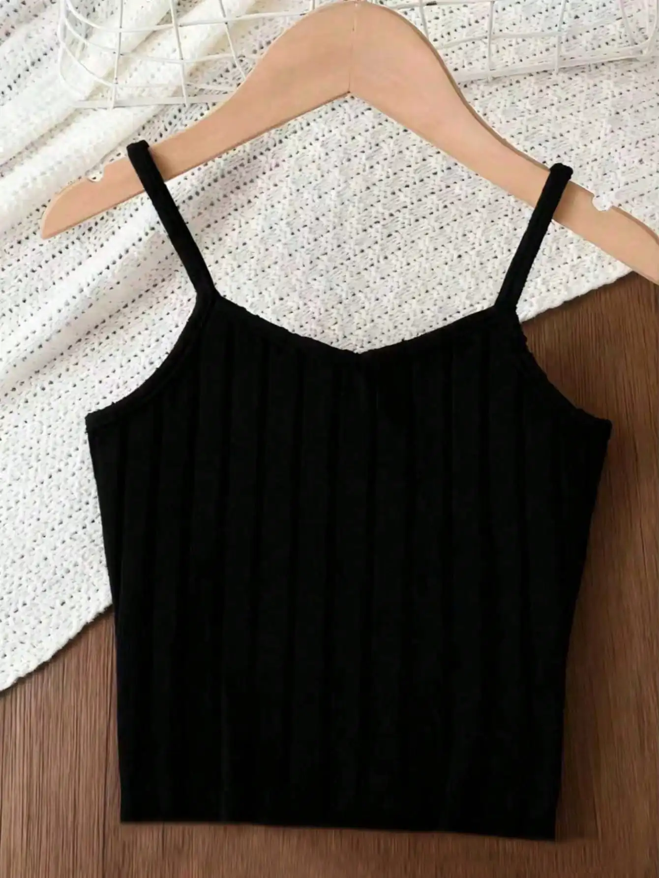 Elegantes Einfarbiges Gestricktes Off-Shoulder Kleiderset für Junge Mädchen Trägerloses Top mit Gerader Hose – Detail 13