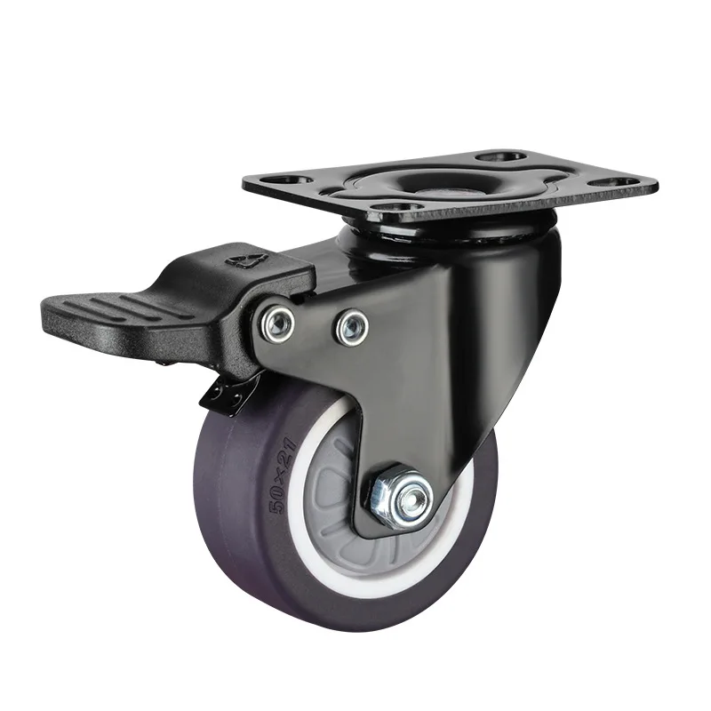 

4 PCS 1.6 inch Heavy-Duty Black Bearings Casters -Purple Rubber Wheels, Swivel/Plate/Brake, Silent & Durable