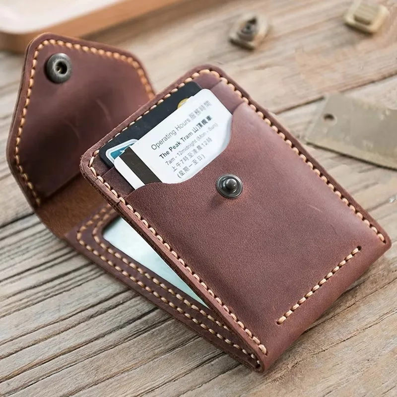 Vintage Handmade Crazy Horse Genuine Leather Card Holder Men's ID Business Card Wallet Driving License Holder