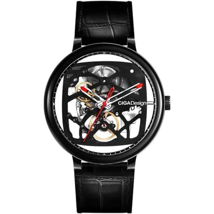 

FANGYUAN Watch Automatic Mechanical Wristwatch Stainless Steel Dial Leather Strap Skeleton Unisex Timepiece