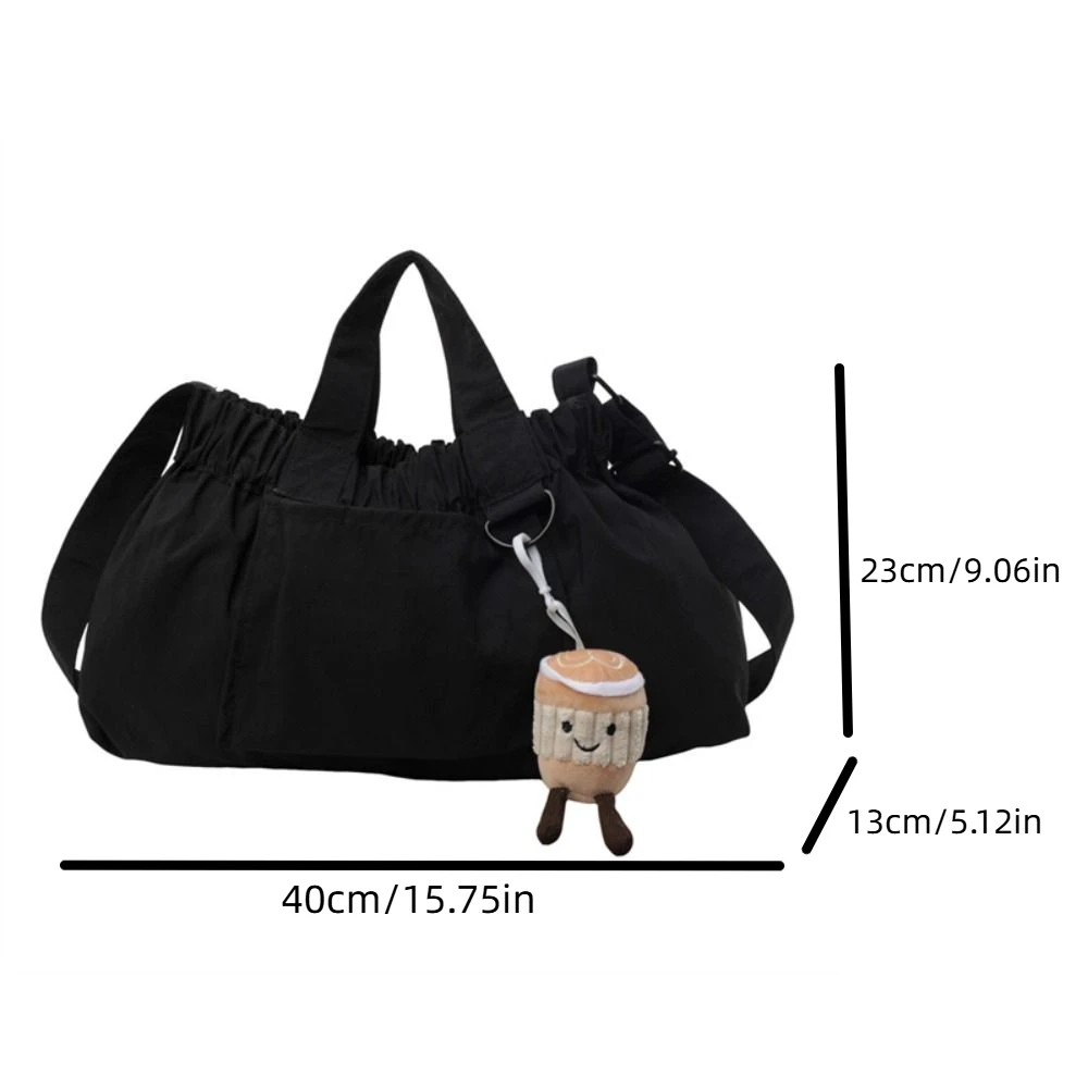 Polyester Canvas Crossbody Bag Pleated Key Ring Contrasting Colors Handbag Plush Doll Pendant Solid Color