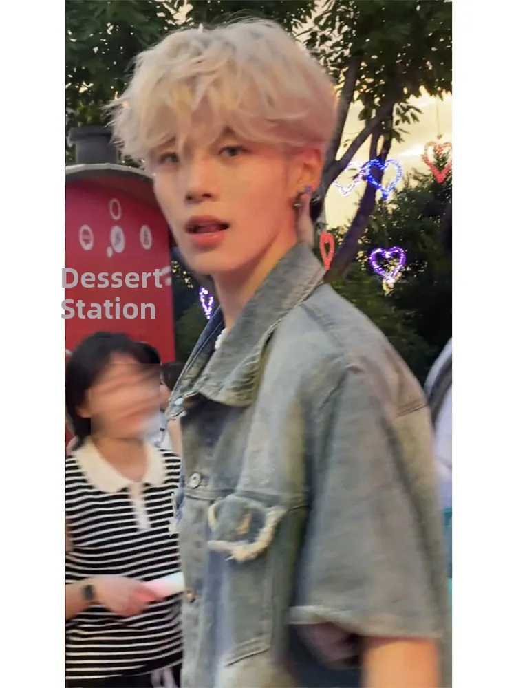 

Retro Style American Blue Shoulder Pad Denim Short Sleeve Men's Shirt Vintage Feeling Jacket Coat Loose Fit Youth Trend