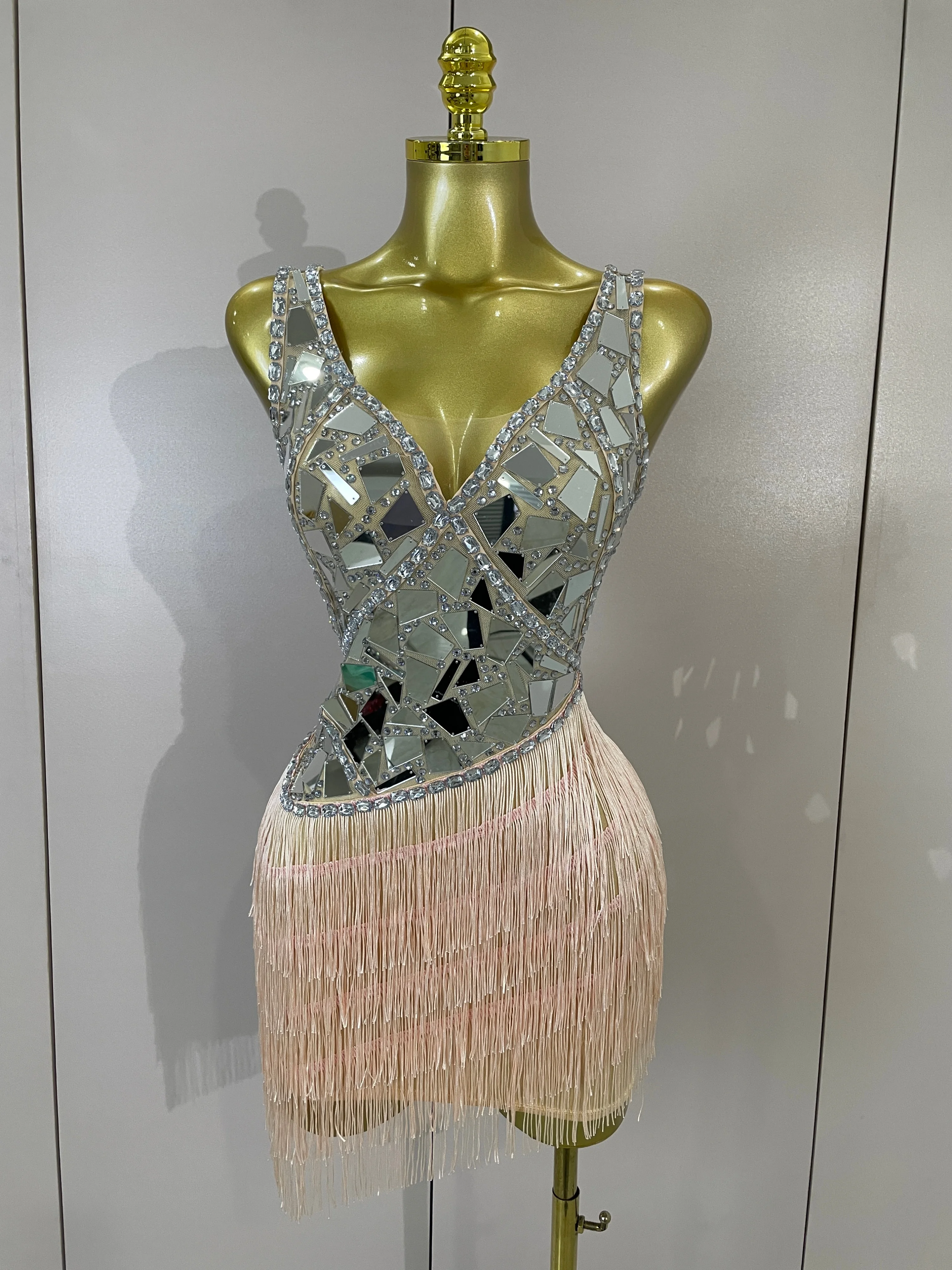 Luxury Sparkly Diamonds Mirror Sleeveless Mini Dress Sexy Mesh See Through Eveing Birthday Party Nightclub PhotoShoot Stage Wear
