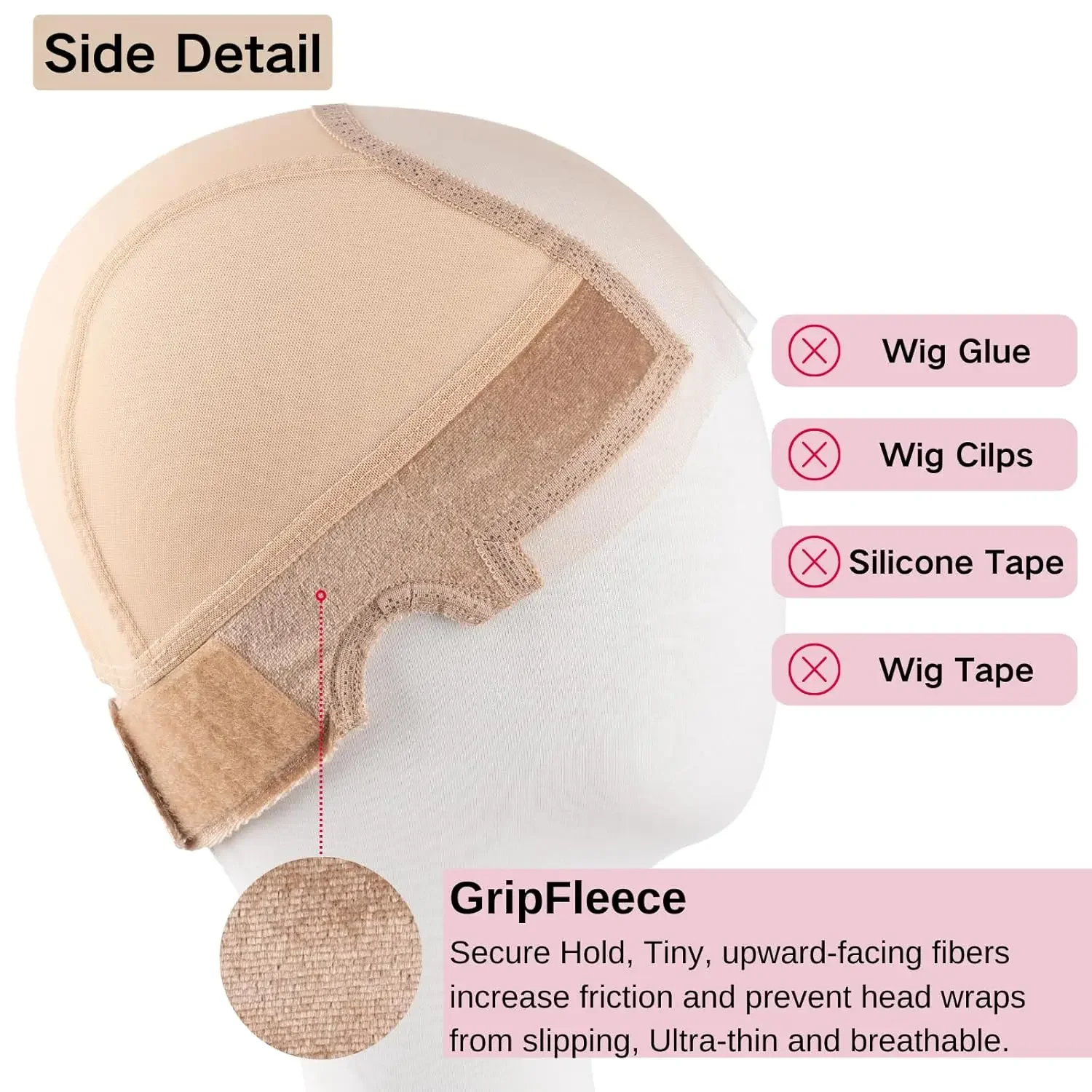 4x5 Lace Wig Grip Cap for Women Non-Slip Glueless Wig Gripper with Adjustable Velcro Headband Ear Cutouts view 4