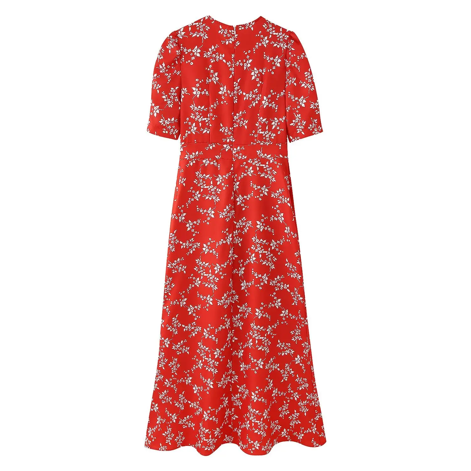 Modieuze INS-stijl nieuwe damesjurk met geplooid ontwerp met V-hals voor woon-werkverkeer Stijl en casual lange rok met MIDI-print