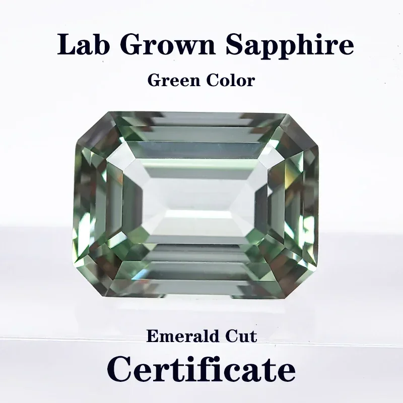 

Lab Grown Sapphire Emerald Cut Green Color Charms Gemstone DIY Ring Necklace Earrings Main Materials with Certificate