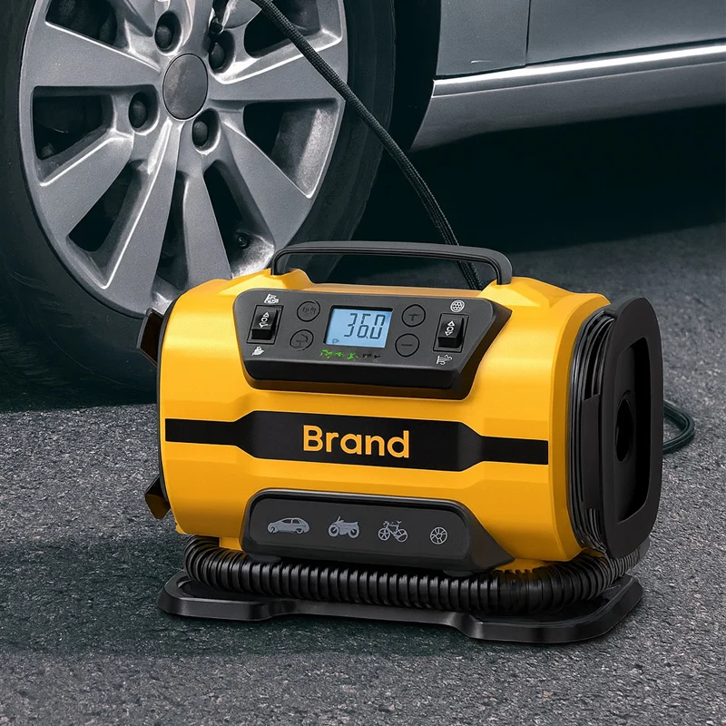 Tragbarer Luftkompressor, Dual Power 110 V-230 V AC/DC-Reifenfüllpumpe für Auto, Fahrrad, Boot, Matratze, Digitalanzeige, 150 PSI, 35 l/min