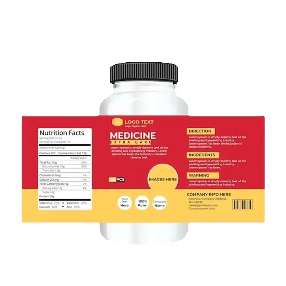 ملصقات لاصقة مخصصة | الشركة المصنعة لملصقات الزجاجات المكملة | توريد ملصقات التغليف الآمنة للطعام