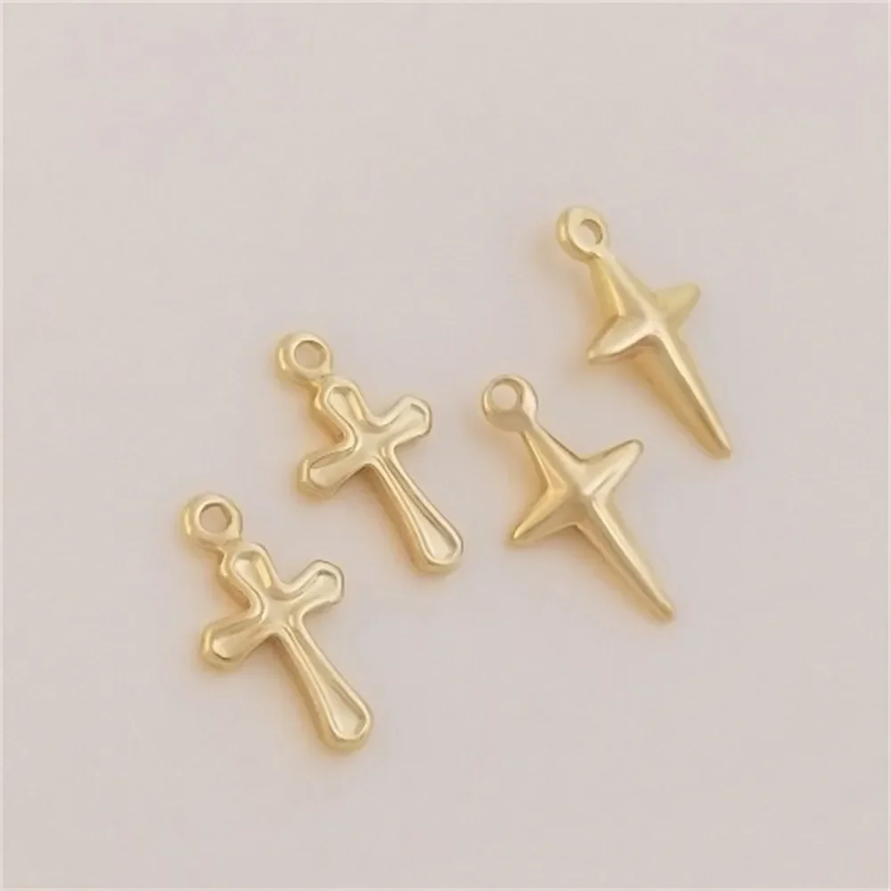 14K Gold Color Cross Pendant, Extended Chain Tail Chain Charm, Handmade DIY Bracelet, Earrings, Jewelry Accessories K274