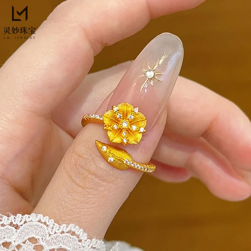 

Роскошные ювелирные изделия из настоящего золота 9999, кольцо с бриллиантом в горошек, матовое кольцо с камелией, кольцо феи, подарок моему подруге