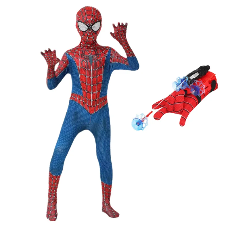 Super-herói Cosplay Bodysuits infantis, Anime Raimi, fantasia do Homem-Aranha, Peter Parker, Spider Man, Zentai, trajes de Halloween, criança