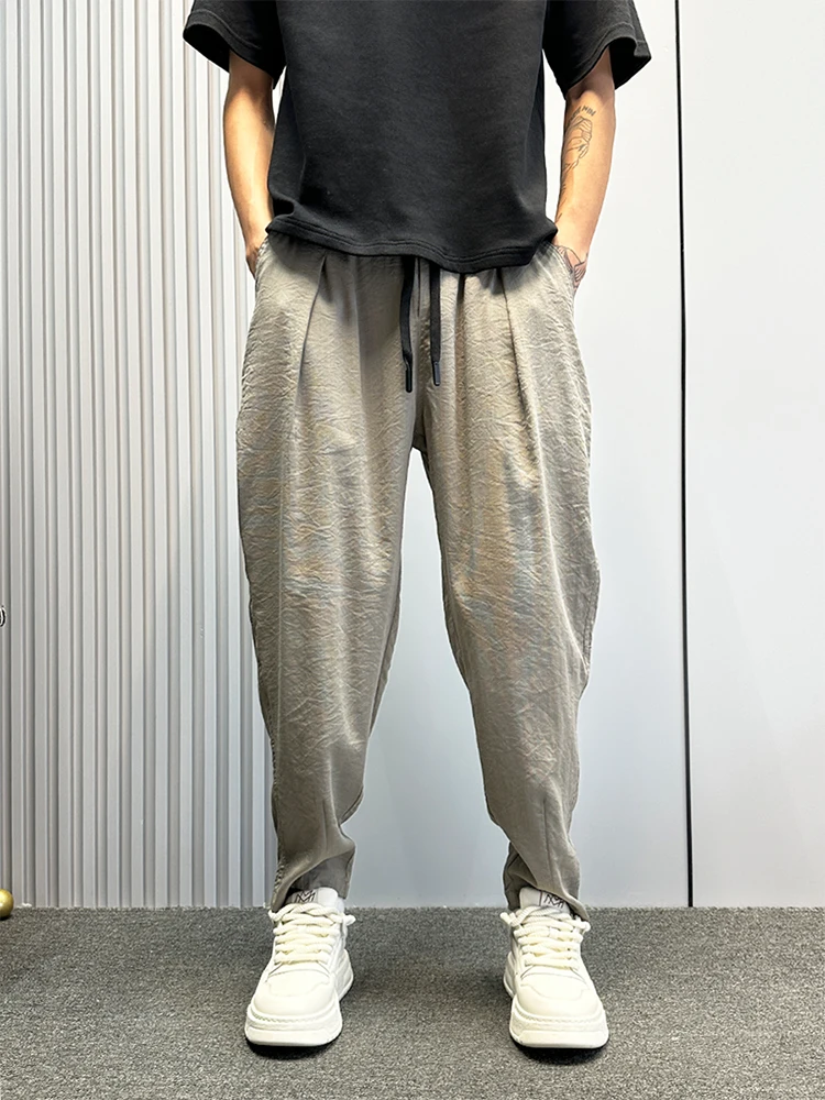 

Летние легкие свободные хлопковые льняные мужские повседневные шаровары прямые брюки свободного покроя модные брендовые дышащие удобные