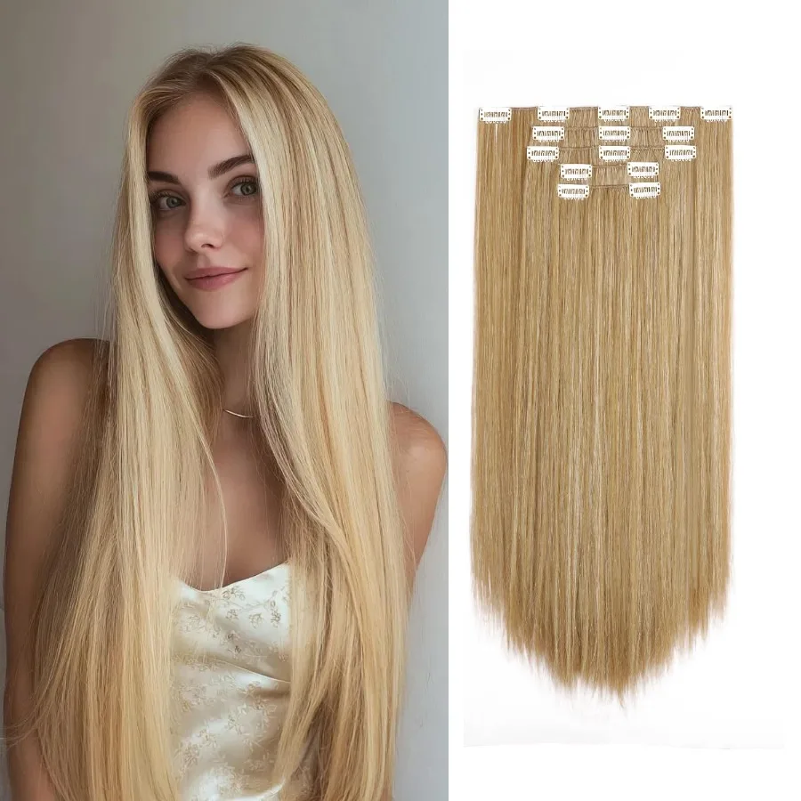 Hair Extensions Clip Ins 26 Inch Long Synthetic Straight Invisible Extension 5PCS Soft and Natural Fake Cheap Clips on Hairpiec