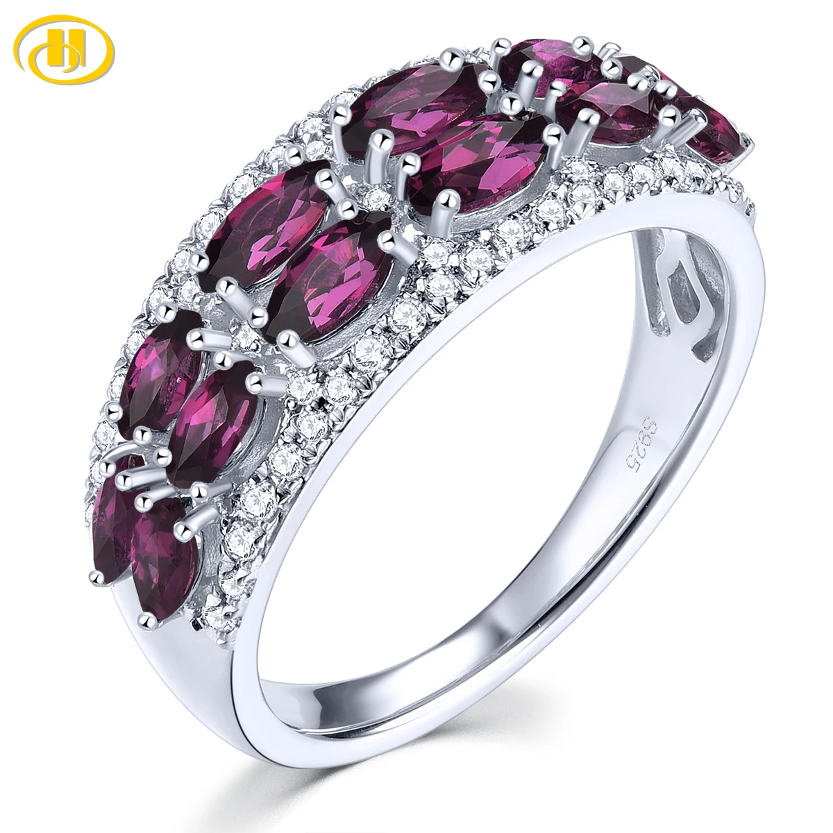 

Natural Rhodolite Garnet Solid Sterling Silver Rings Rhodium Plated 1.8 Carats Genuine Gemstone Classic Romantic Style Gifts