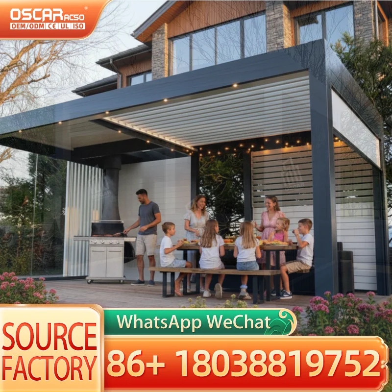 Modern Outdoor Aluminum Louvered Bioclimatic Easy to Assemble Pergola 3*5 5*10 10*15 Patio Gazebo for Garden Lawn Backyard pergo