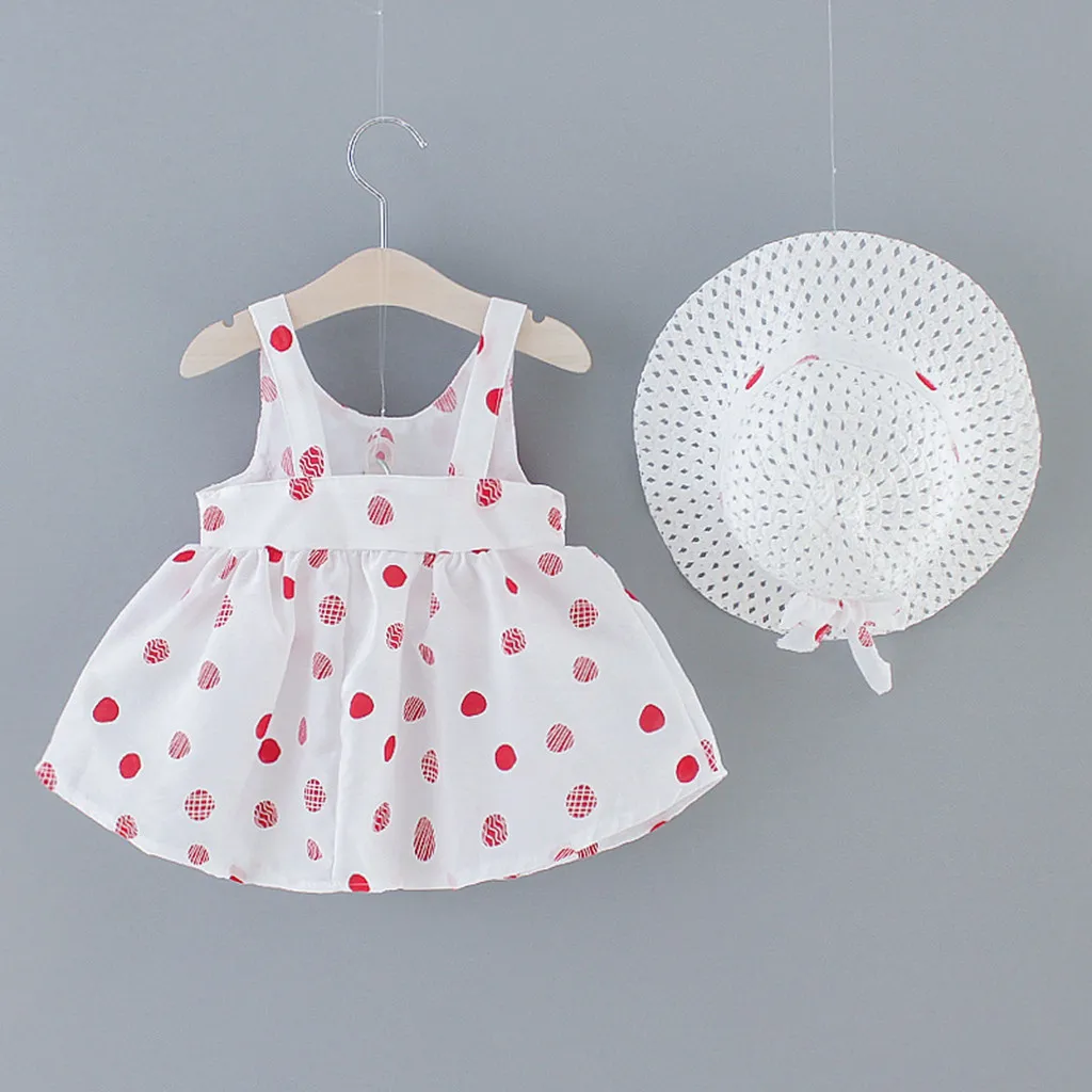 Vestido Retro para niños pequeños, trajes estampados, sombrero, ropa de lunares para bebés, vestido de princesa para niños pequeños, vestido mediano para niñas