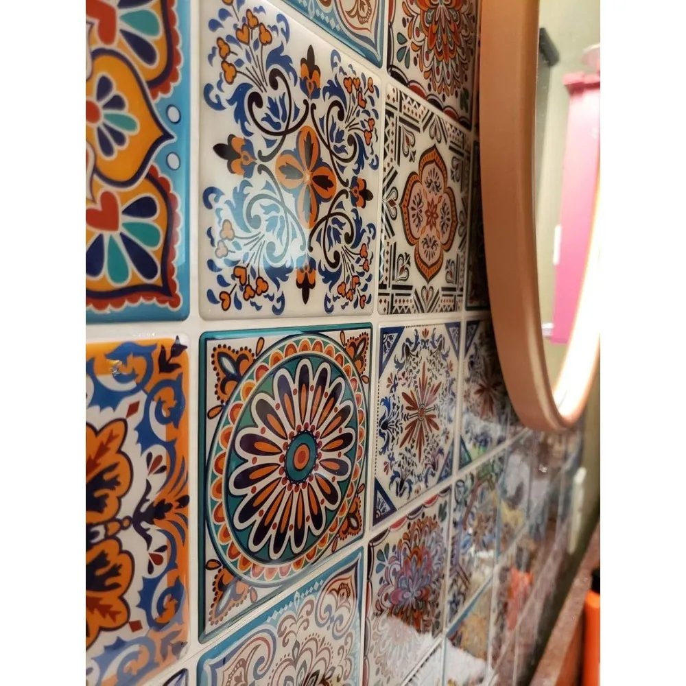 Adesivi per piastrelle Backsplash stacca e incolla, piastrella messicana Talavera colorata, piastrelle da parete (10 fogli)