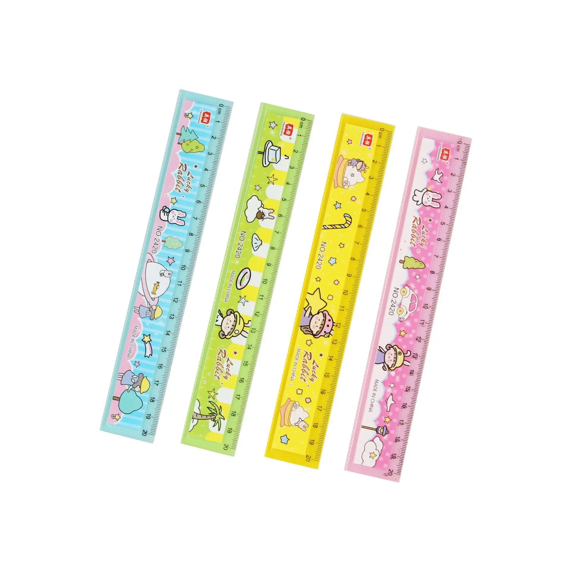 3Pcs Cartoon Ruler 20cm Children\'s Plastic Transparent Straight Rulers Cute Stationery School Supplies