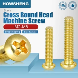 HOWSHENG Copper Cross Recessed Round Head Machine Screw M2 M2.5 M3 M4 M5 M6 M8 Brass Phillips Pan Head Screw for Household
