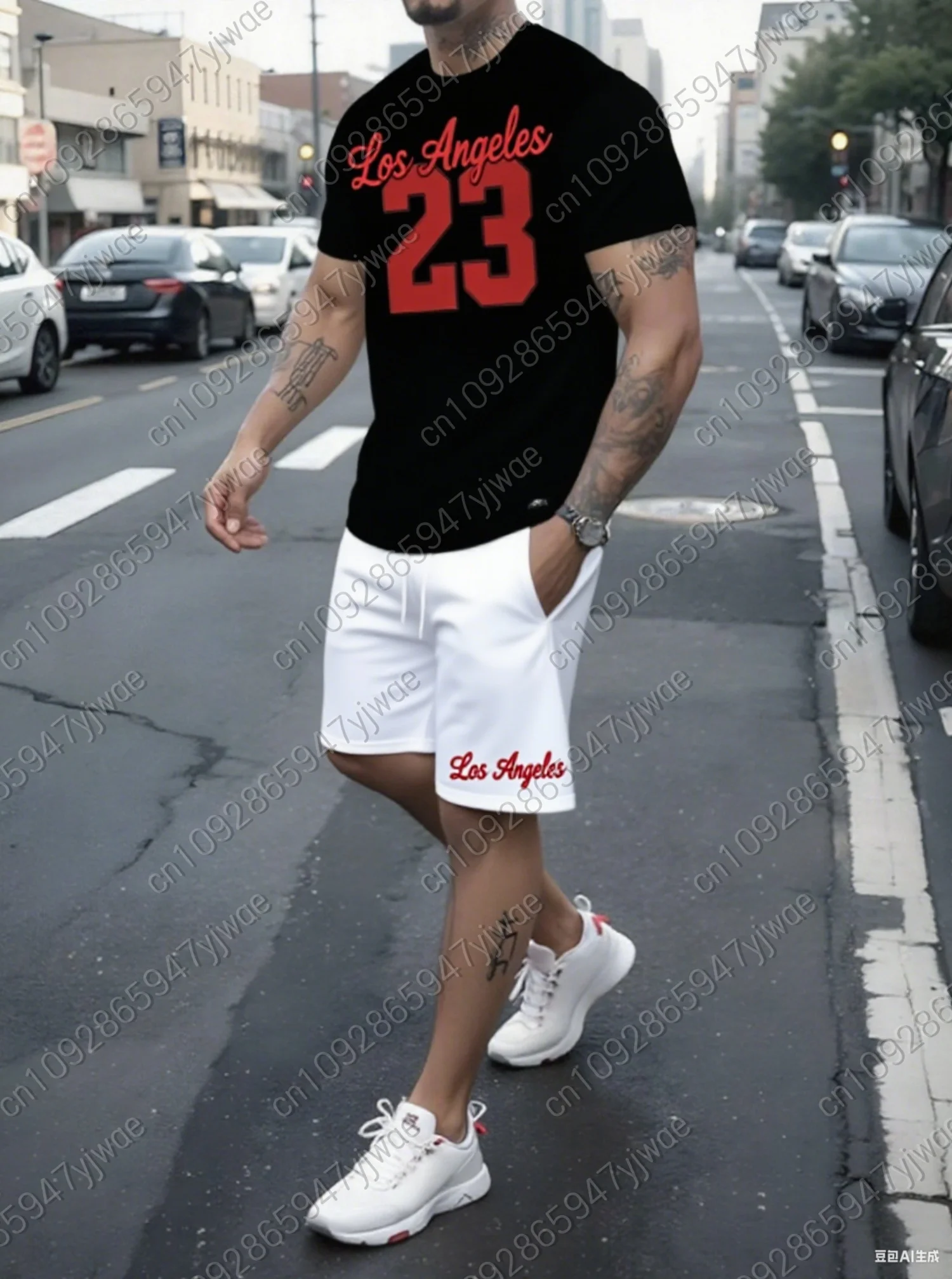 2025 Summer Men 3D digital 23 Print Set Short Sleeve T-Shirt Shorts Set Adult Sport Jogging Plus Size Tracksuit 2 Piece Set