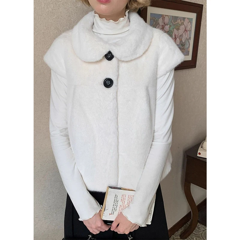 Wit namaakbont vest dames elegant bijgesneden pluizig jasje Koreaanse harige jas vest wintermode streetwear ontwerp bovenkleding