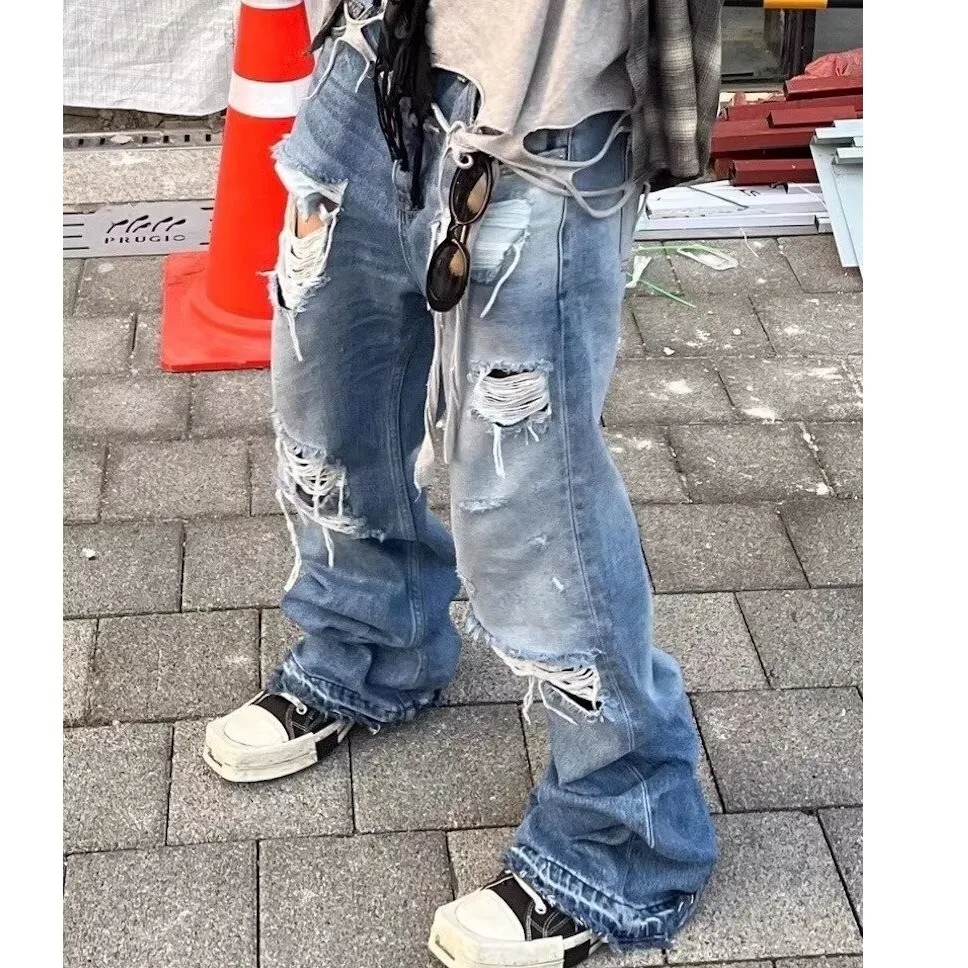 

Summer Trendy Harajuku Sle Men's Jeans plus Size 250 Pou Loose Fit Long Pants Polyester Fiber mid Waist Zipper Closure