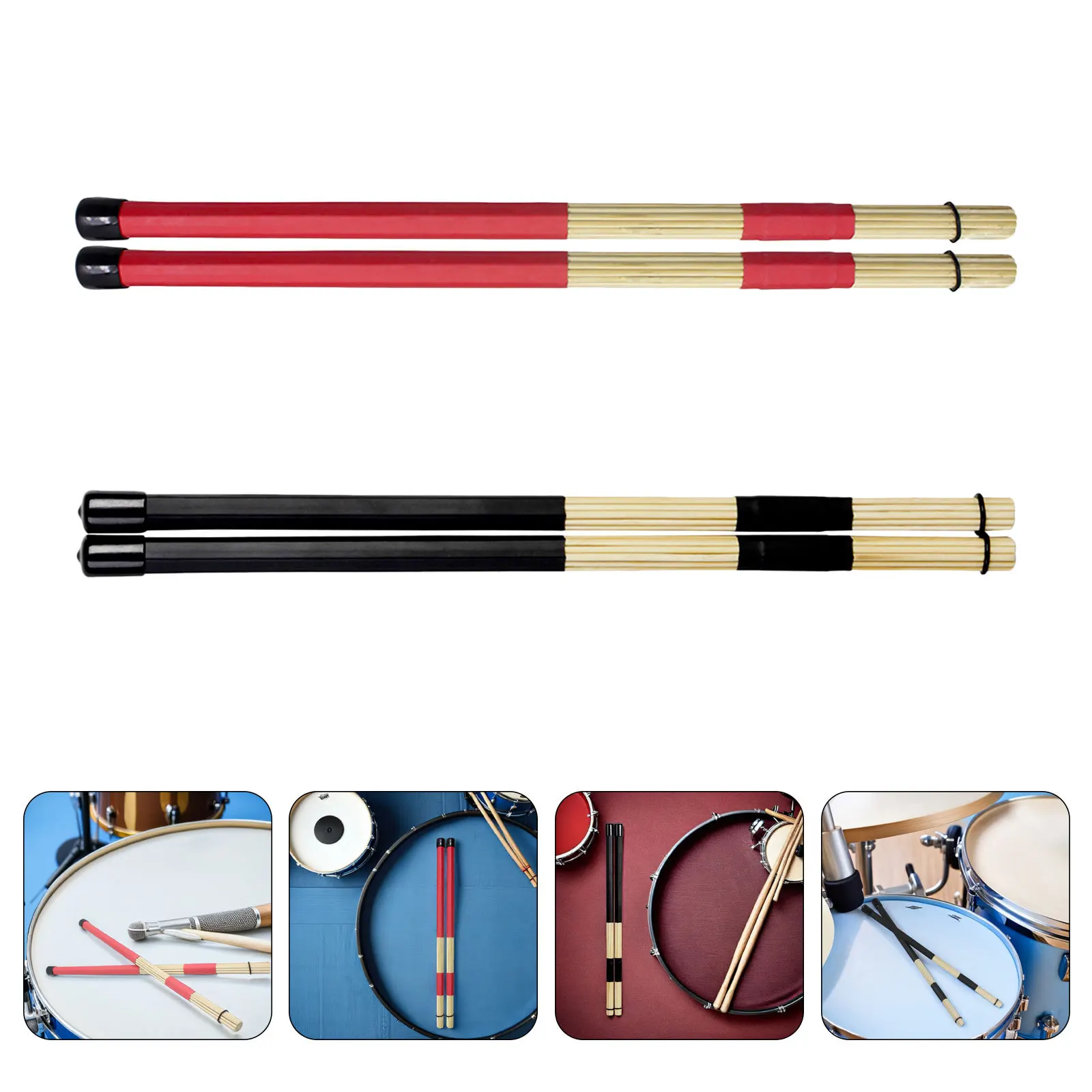 

2 Pairs Bamboo Drum Rod Brushes Jazz Drumsticks Acoustic Drum Brush Sticks Practice Performance Brush Stick Drumstick