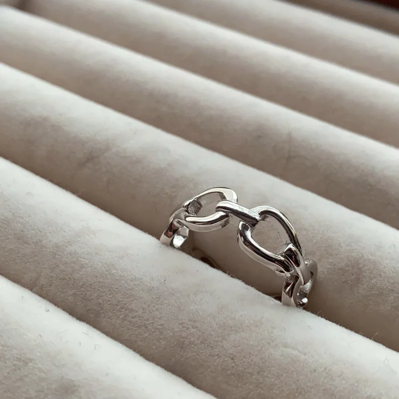 s925Sterling Silver Simple Horseshoe Advanced Niche DesigninsWind Ornament All-Matching Graceful Open Ring