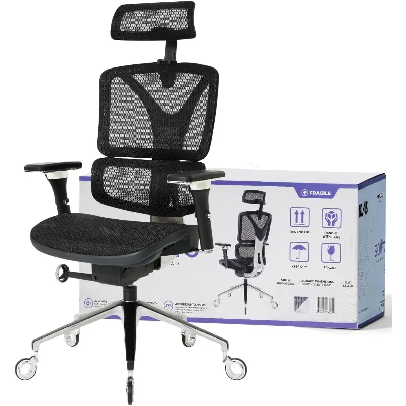 

Ergonomic Office Chair Lumbar Support Aluminum Alloy Backrest, Large and Tall Mesh Computer Desk Chair