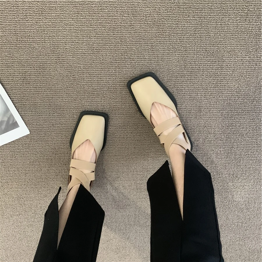 New Design Mary Jane Shoes Women Elegant Square Toe Flats shoes Summer Outdoor Elastic Band Sandal Fashion Ladies Shoes