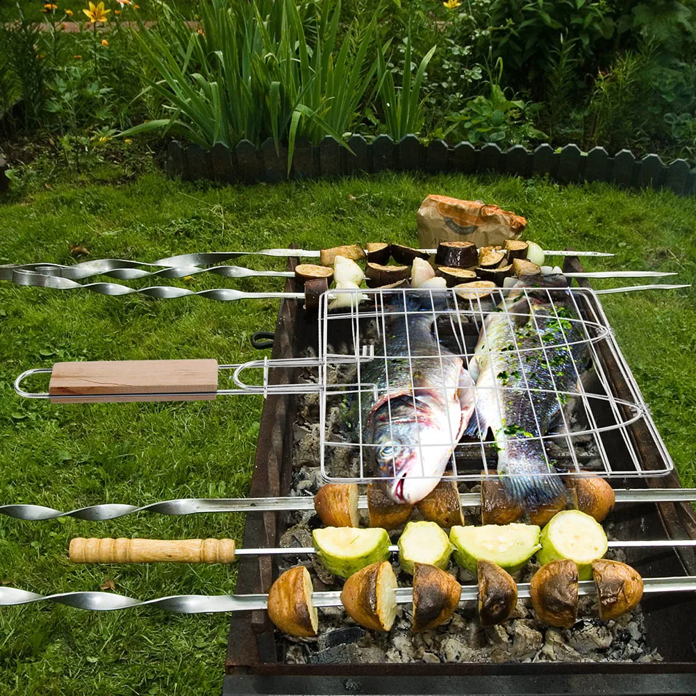 

2pcs Fish-shaped Grill Rack BBQ Net Stainless Steel Lightweight Adjustable Practical Style Easy Use Outdoor Barbecue Grilling