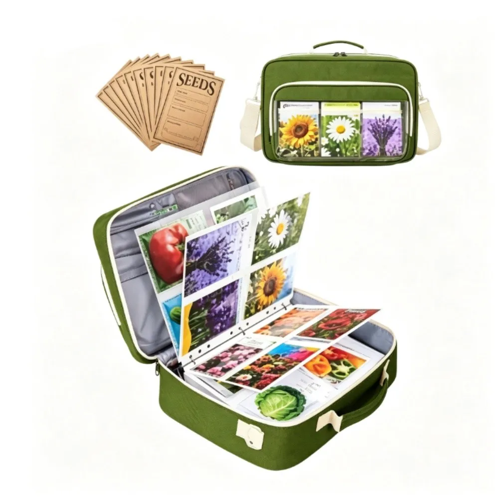 Floral Grains Organizer Binder with 20 Labeled Envelopes Sturdy Polyester Build and Secure Two-Way Zipper for Garden Use