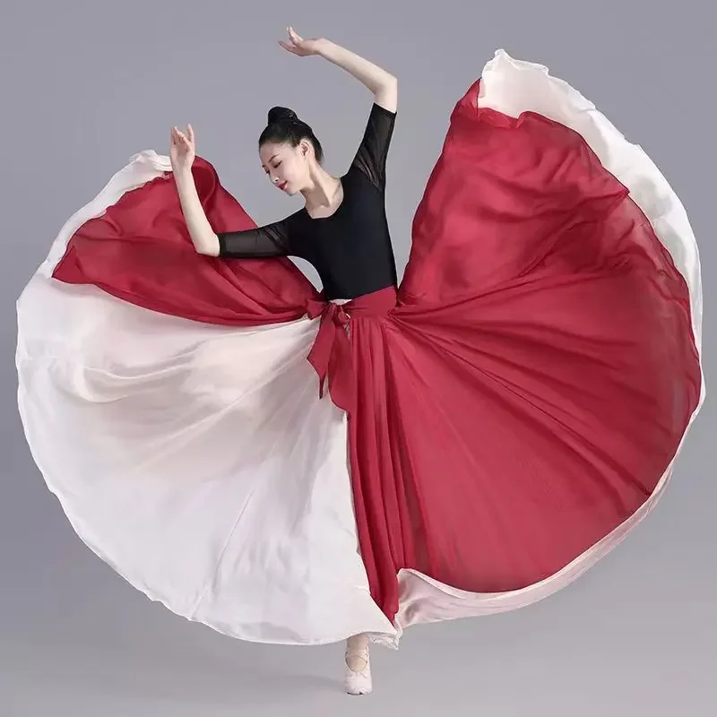Nouveau 720 degrés danse classique 2 couches jupes pour les femmes scène artiste Performance Ballet Flamenco danse pratique jupe