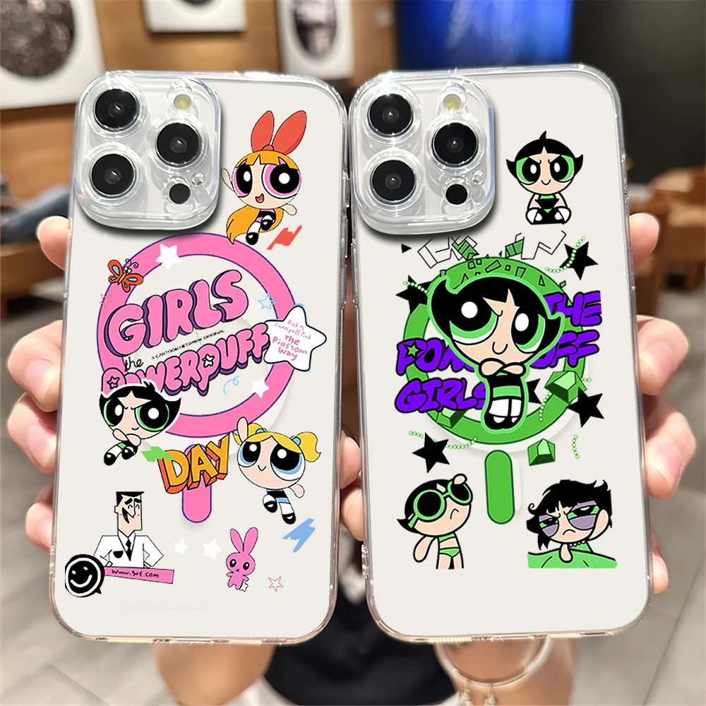 Cartoon Cool sisters BI Phone Case For iPhone 11 12 13 14 15 16 Pro Max Plus Magesafe Magnetic Transparent Charge Soft Shell