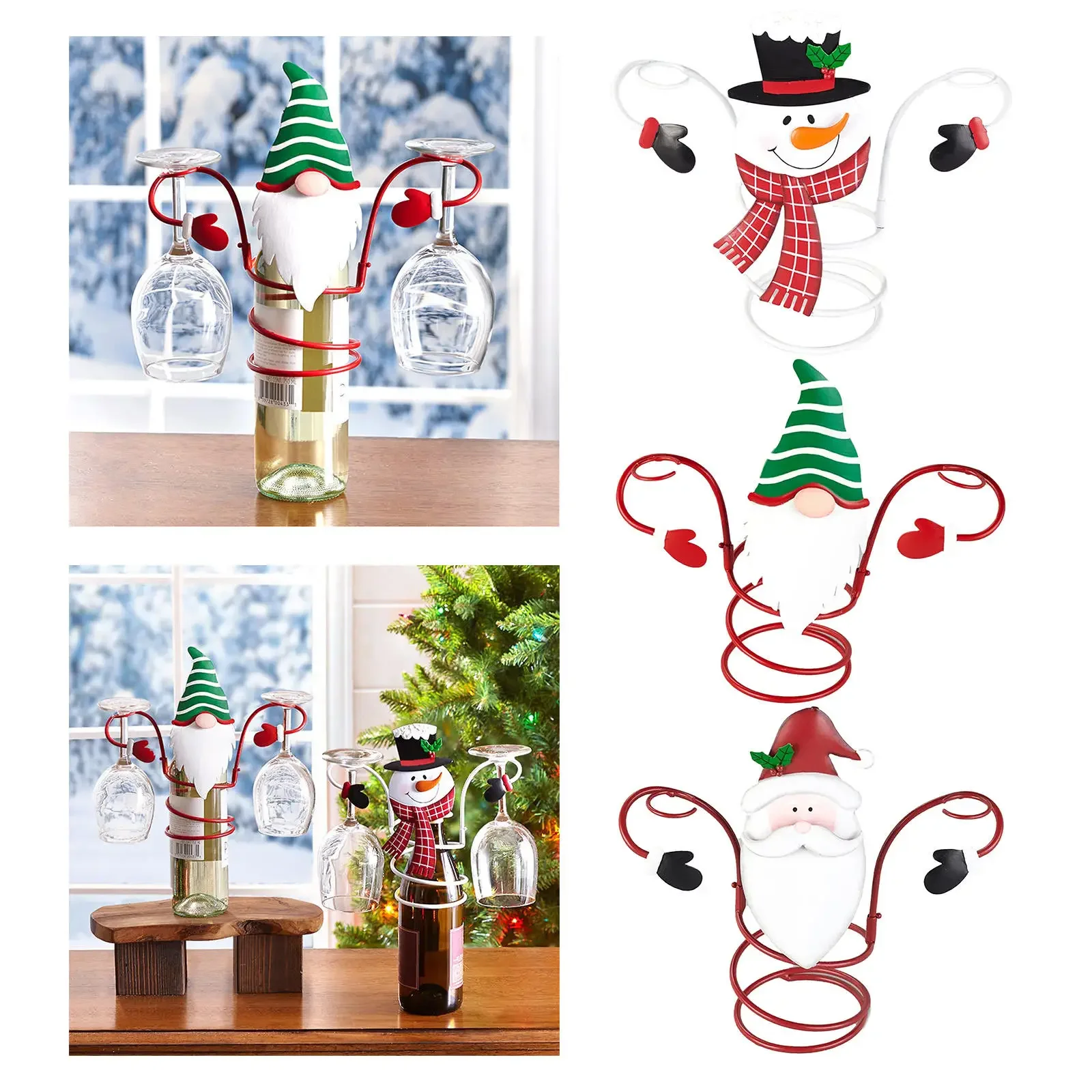 Christmas Wine Bottle and Glass Holder Unique Holiday  Rack for Dining Desktop Two Glasses &