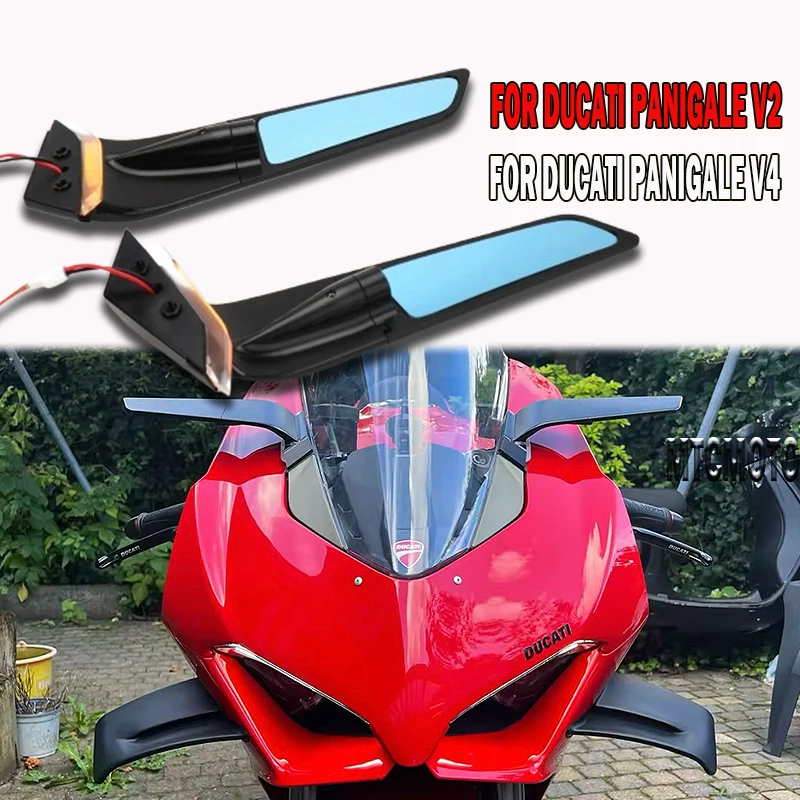 

New For Ducati Panigale V2 2020-2024 PANIGALE V4 2019-2024 Motorcycle Rearview Mirrors with LED Rotating Adjustable Wing Mirrors