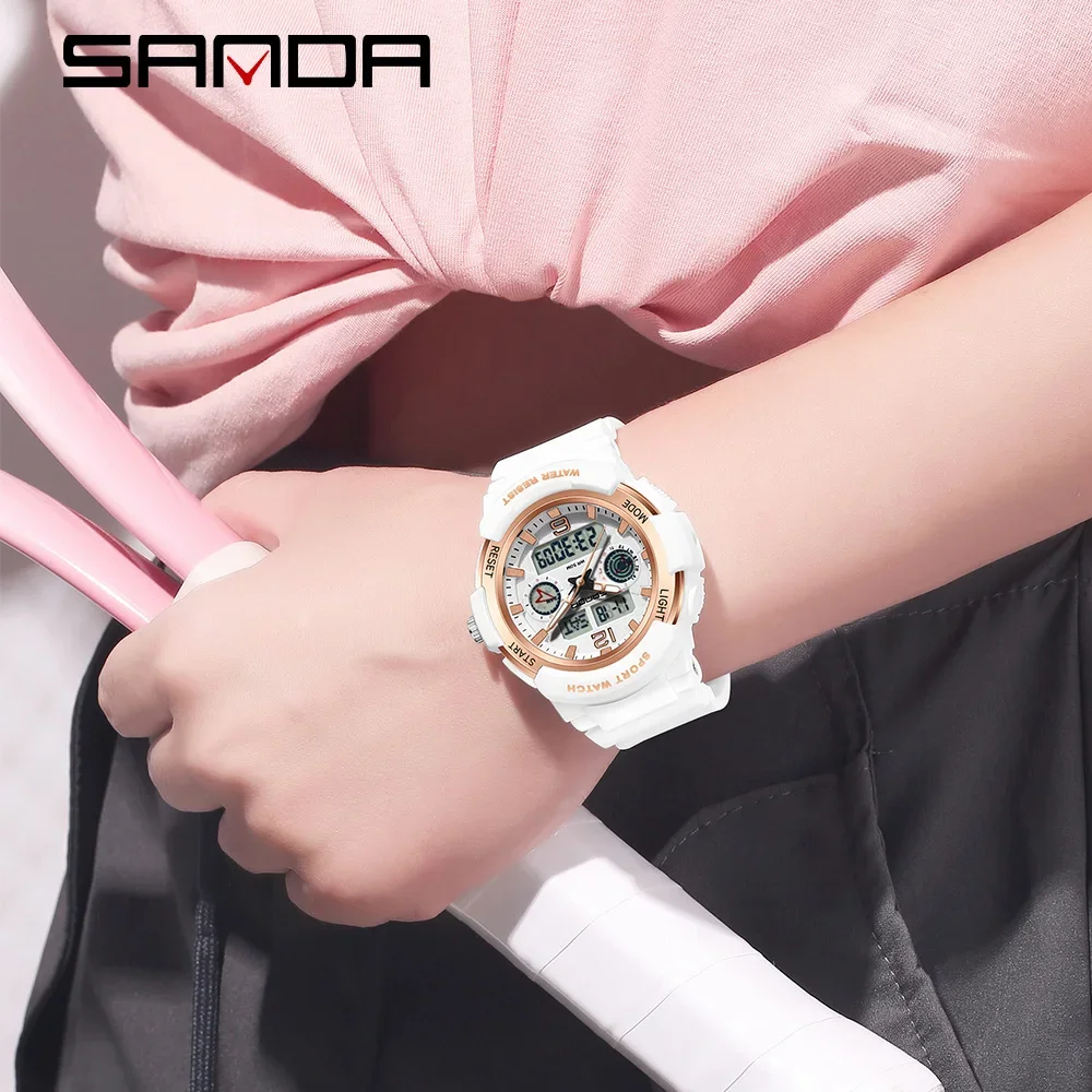 SANDA Top Explosive 6188 Women\'s Watch Outdoor Multi functional Student Fashion Sports Waterproof Women\'s Electronic Watch 2024